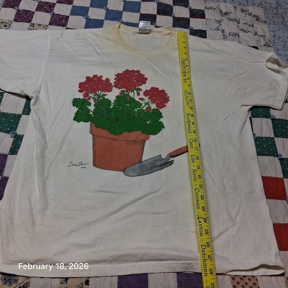* Vintage Potted Flowers Graphic T Shirt Size XL White 90s - Picture 7 of 10